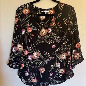 DR2 Black Blouse with Floral Design
